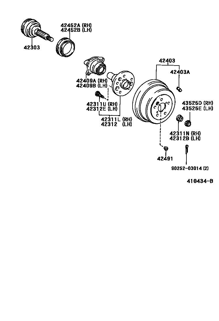 Toyota RAV4 后桥半轴和后桥轮毂 EPC diagram — 410434B