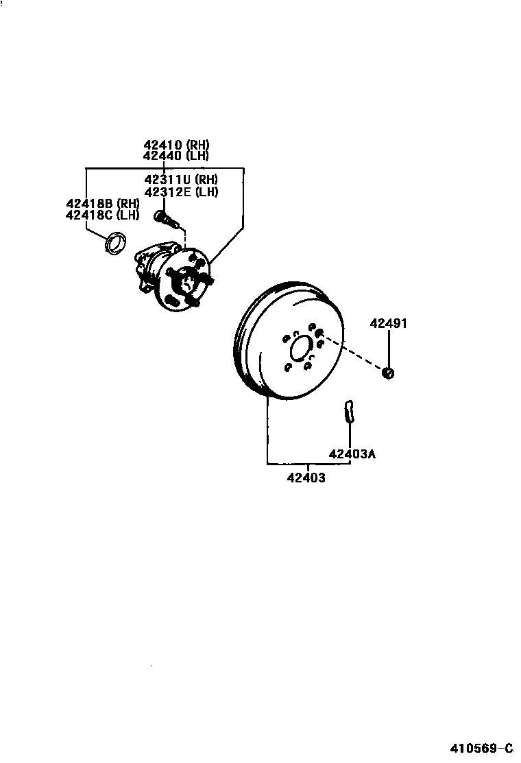 Toyota RAV4 后桥半轴和后桥轮毂 EPC diagram — 410569C