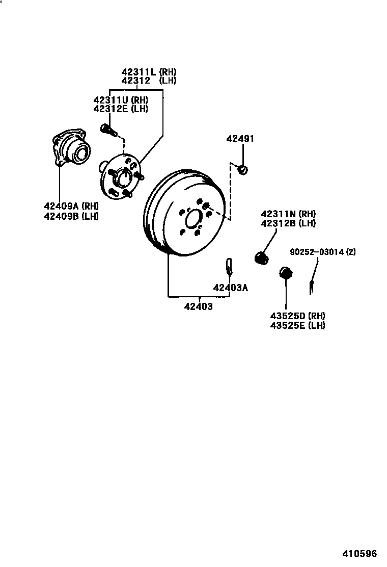 Toyota RAV4 后桥半轴和后桥轮毂 EPC diagram — 410596