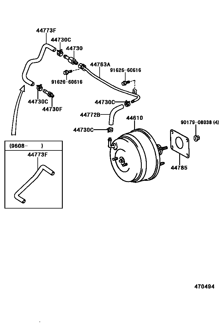 Toyota RAV4 制动助力器和真空管 EPC diagram — 470494