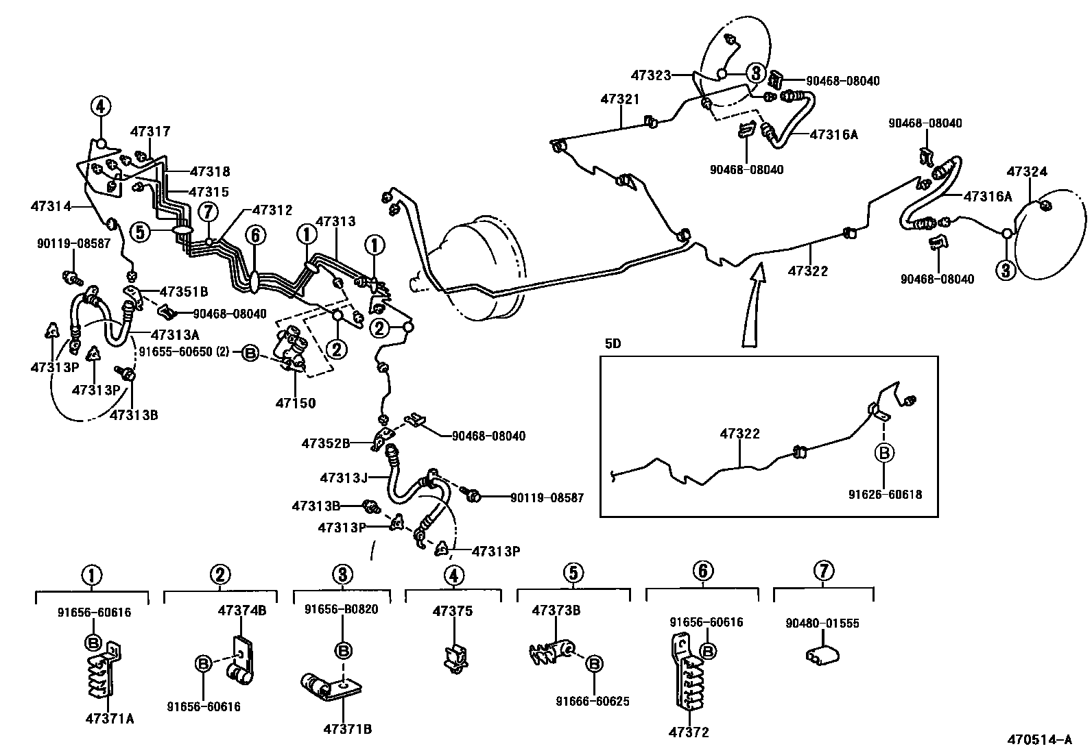 Toyota RAV4 制动配管和卡箍 EPC diagram — 470514A