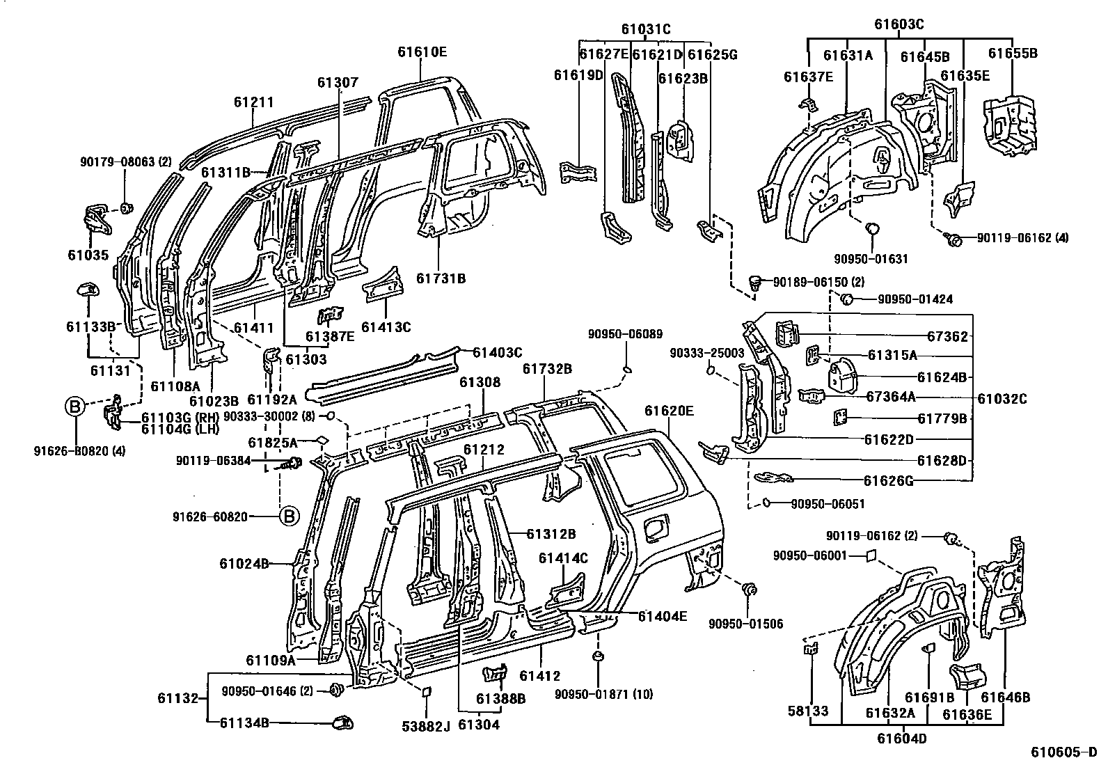 Toyota RAV4 侧梁 EPC diagram — 610605D