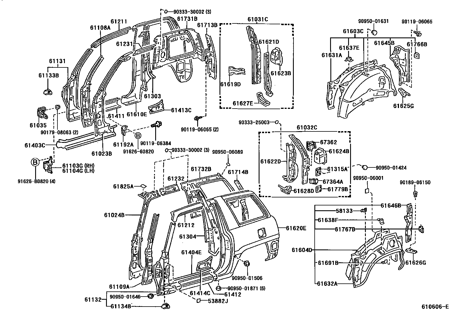 Toyota RAV4 侧梁 EPC diagram — 610606E