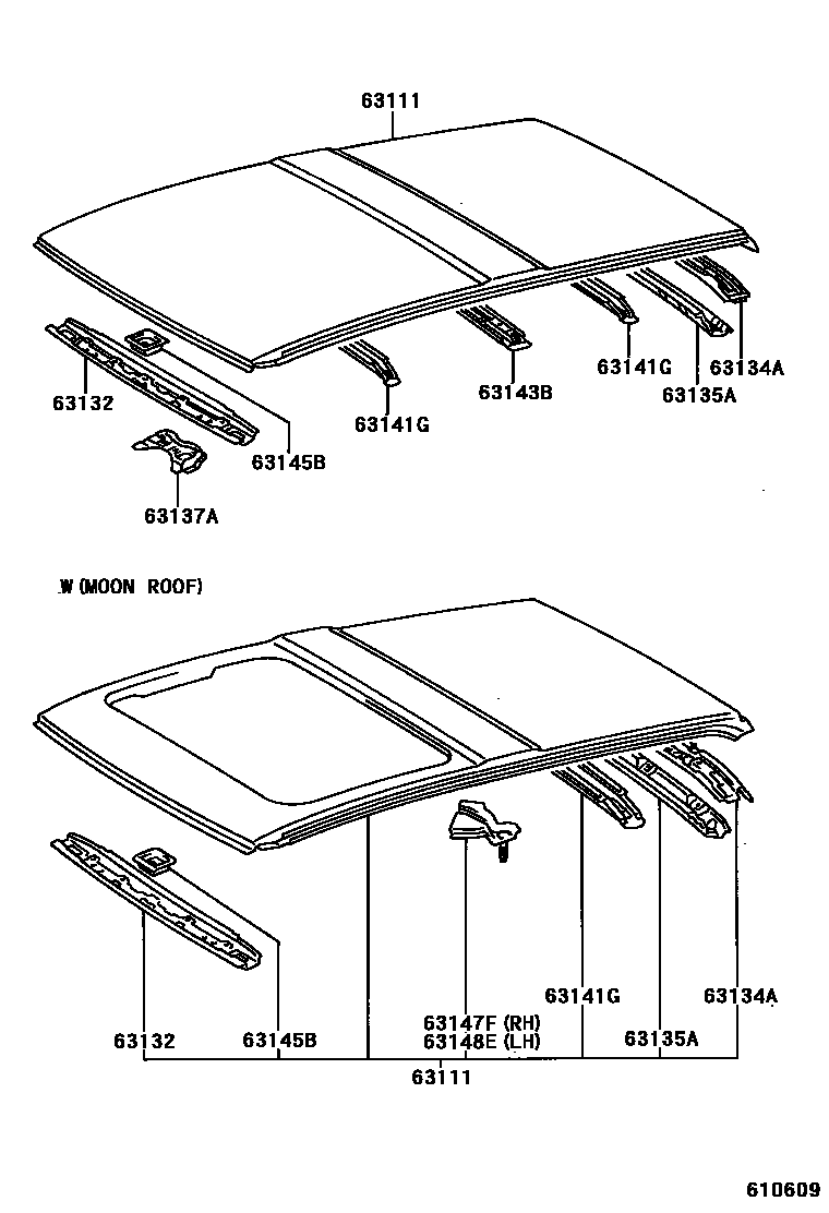 Toyota RAV4 天窗板和背板 EPC diagram — 610609