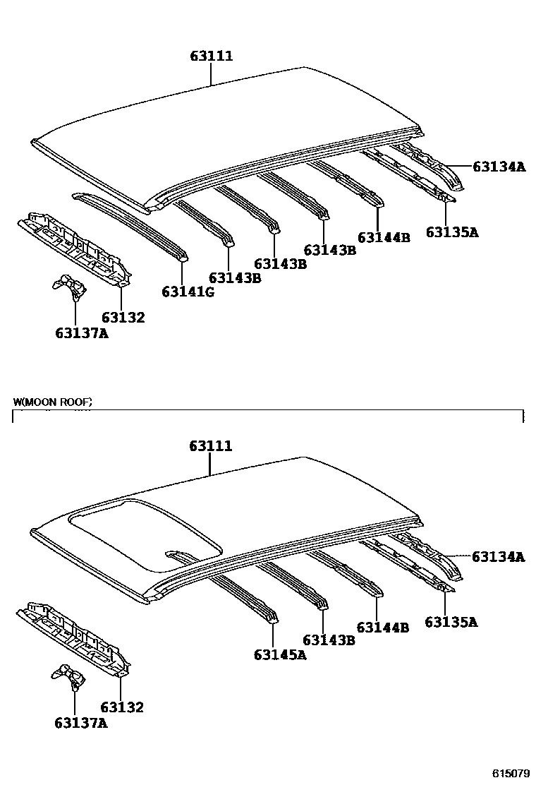 Toyota RAV4 天窗板和背板 EPC diagram — 615079