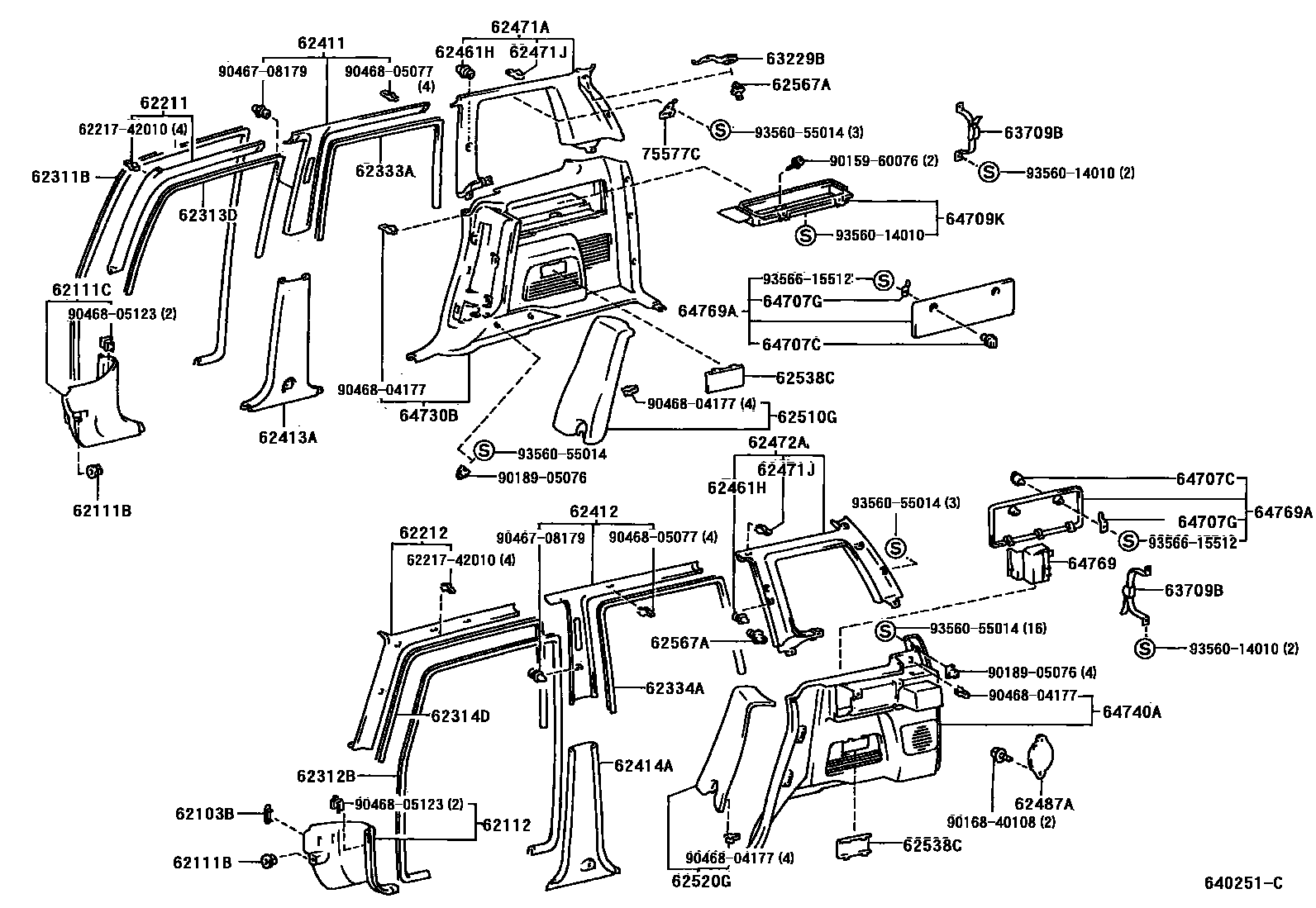 Toyota RAV4 车内装饰板 EPC diagram — 640251C