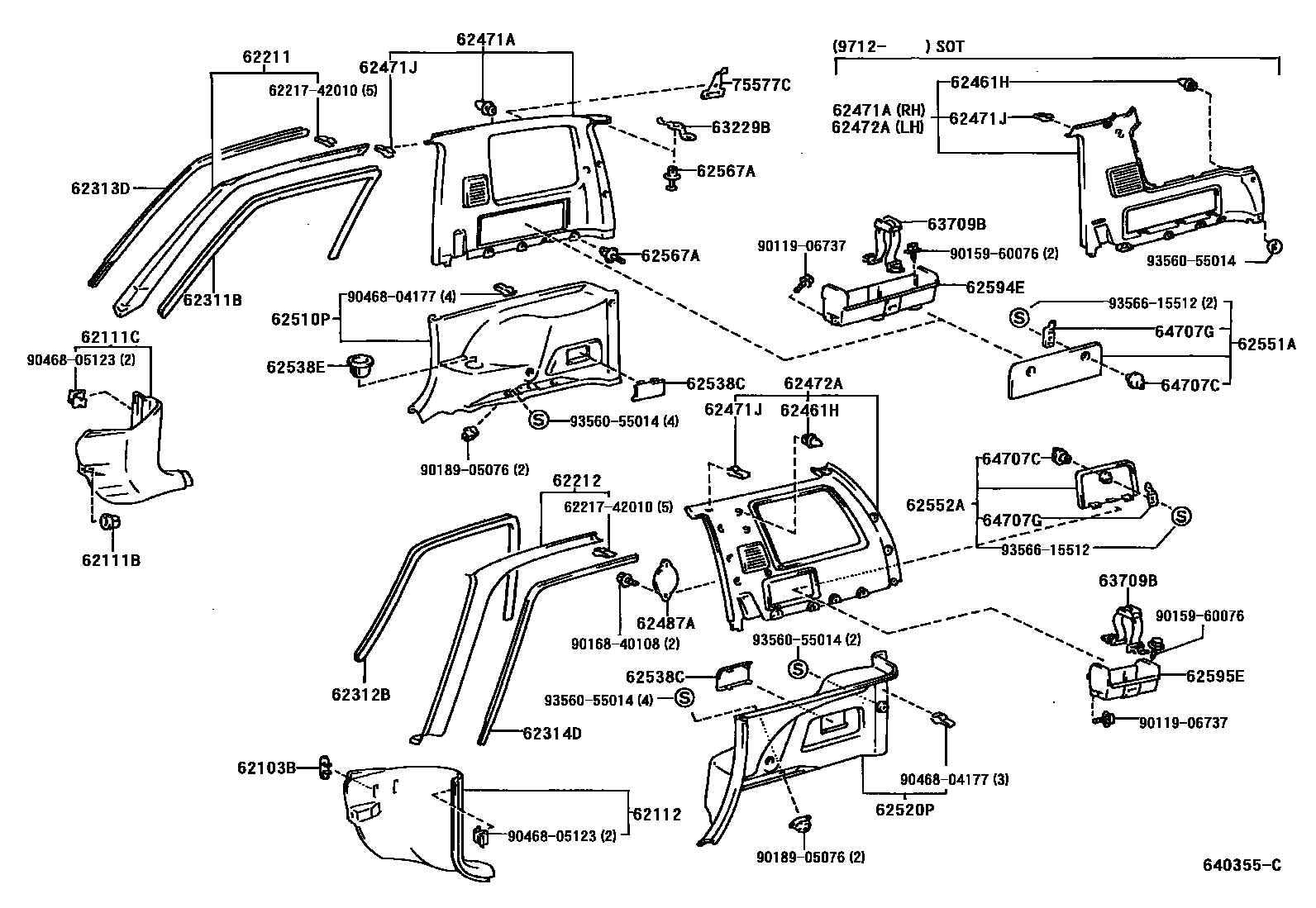 Toyota RAV4 车内装饰板 EPC diagram — 640355C