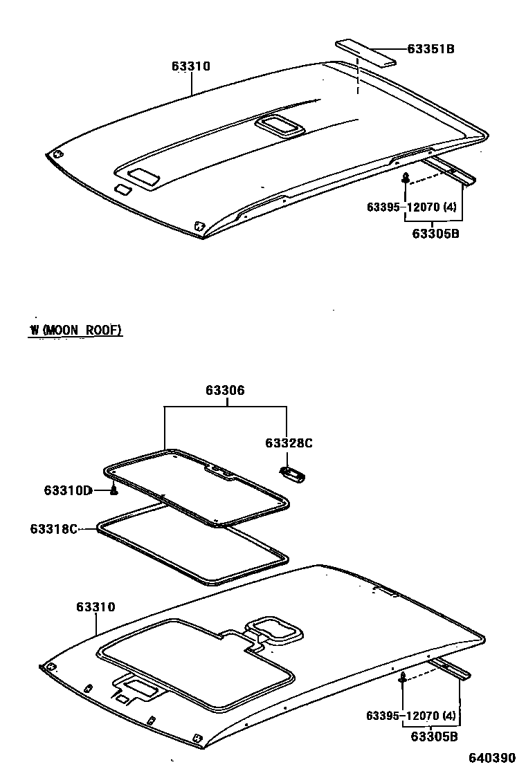 Toyota RAV4 车顶内衬和消声垫 EPC diagram — 640390