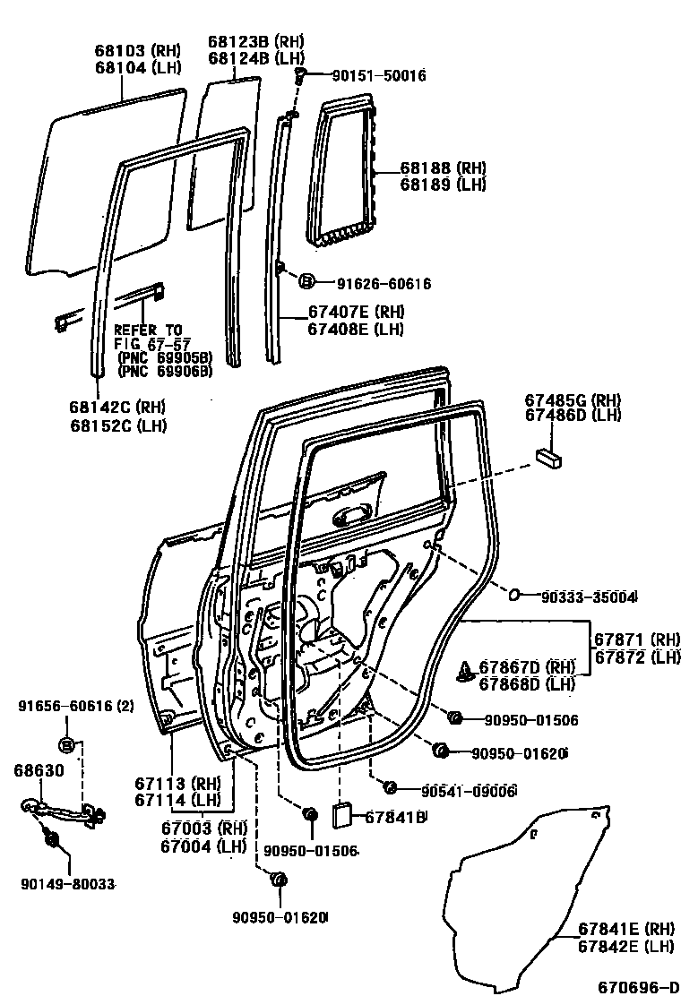 Toyota RAV4 后门板和后门玻璃 EPC diagram — 670696D
