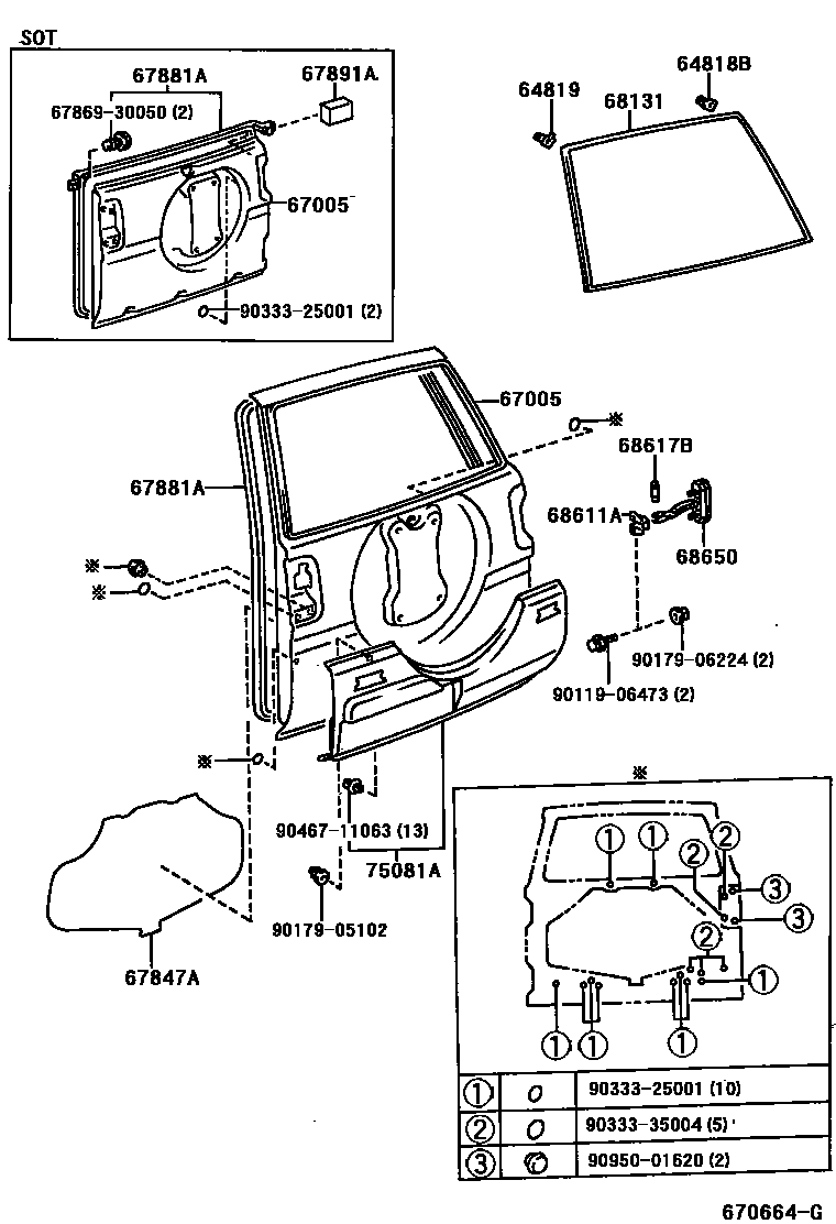 Toyota RAV4 背门板和背门玻璃 EPC diagram — 670664G