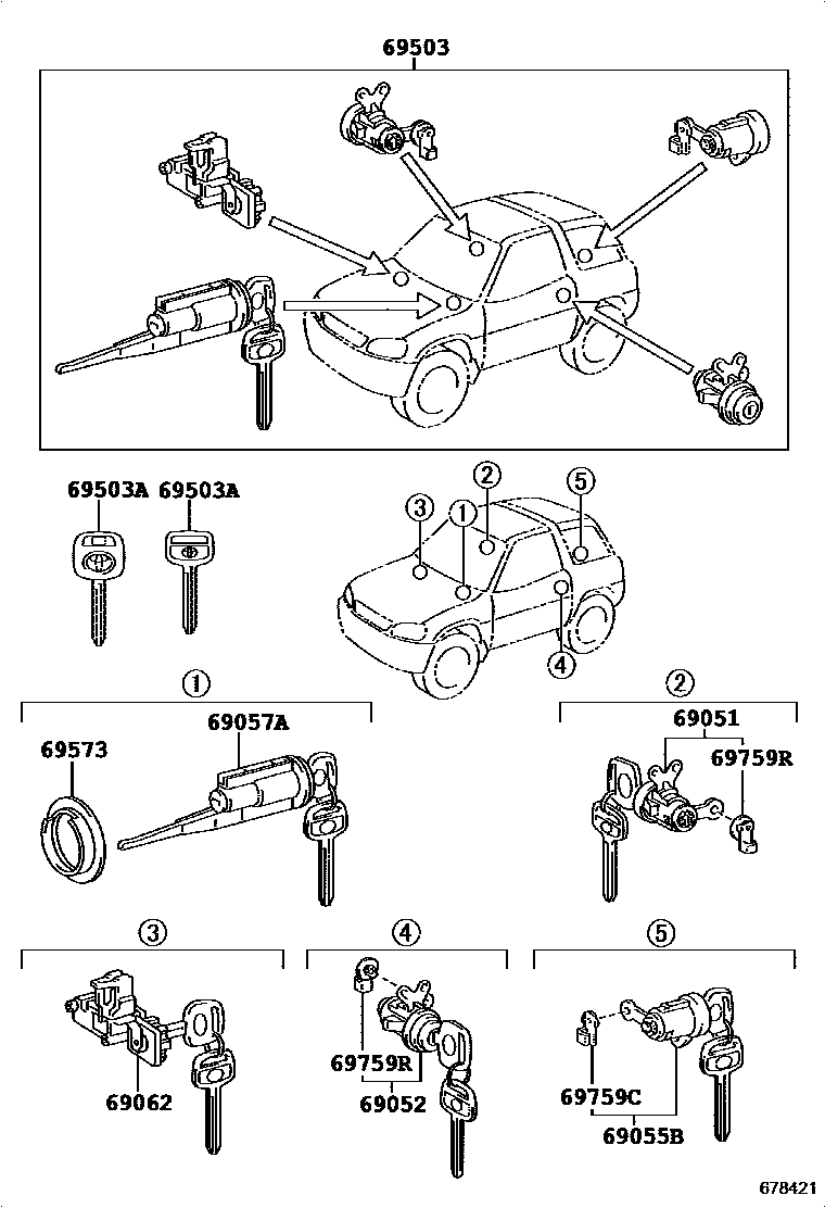 Toyota RAV4 锁芯组件 EPC diagram — 678421