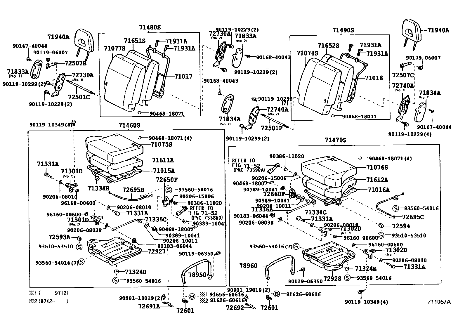 Toyota RAV4 座椅和座椅滑轨 EPC diagram — 711057A