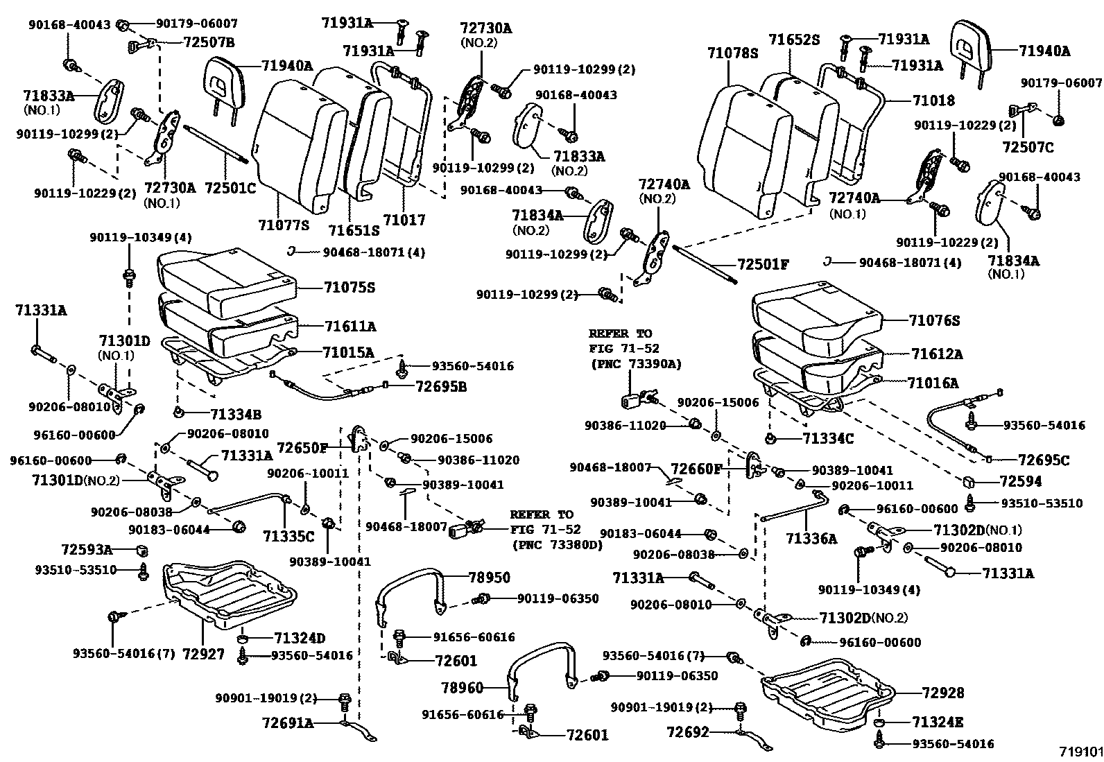 Toyota RAV4 座椅和座椅滑轨 EPC diagram — 719101