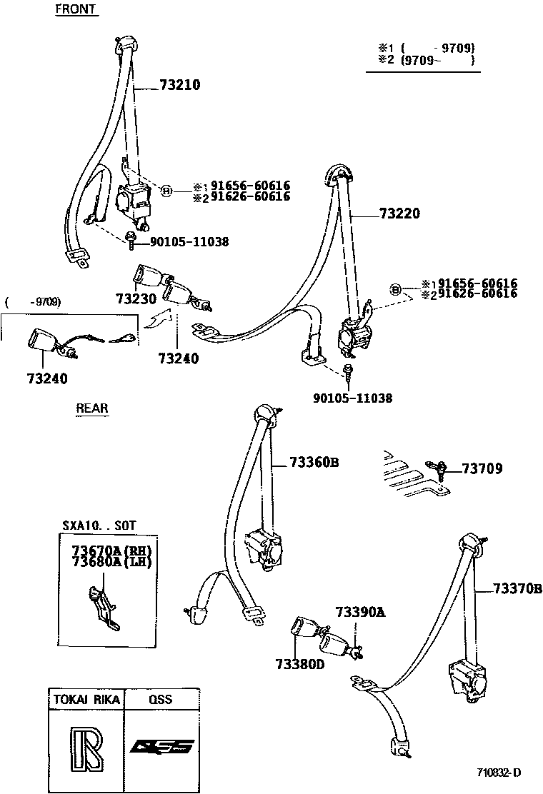 Toyota RAV4 seat belt EPC diagram — 710832D
