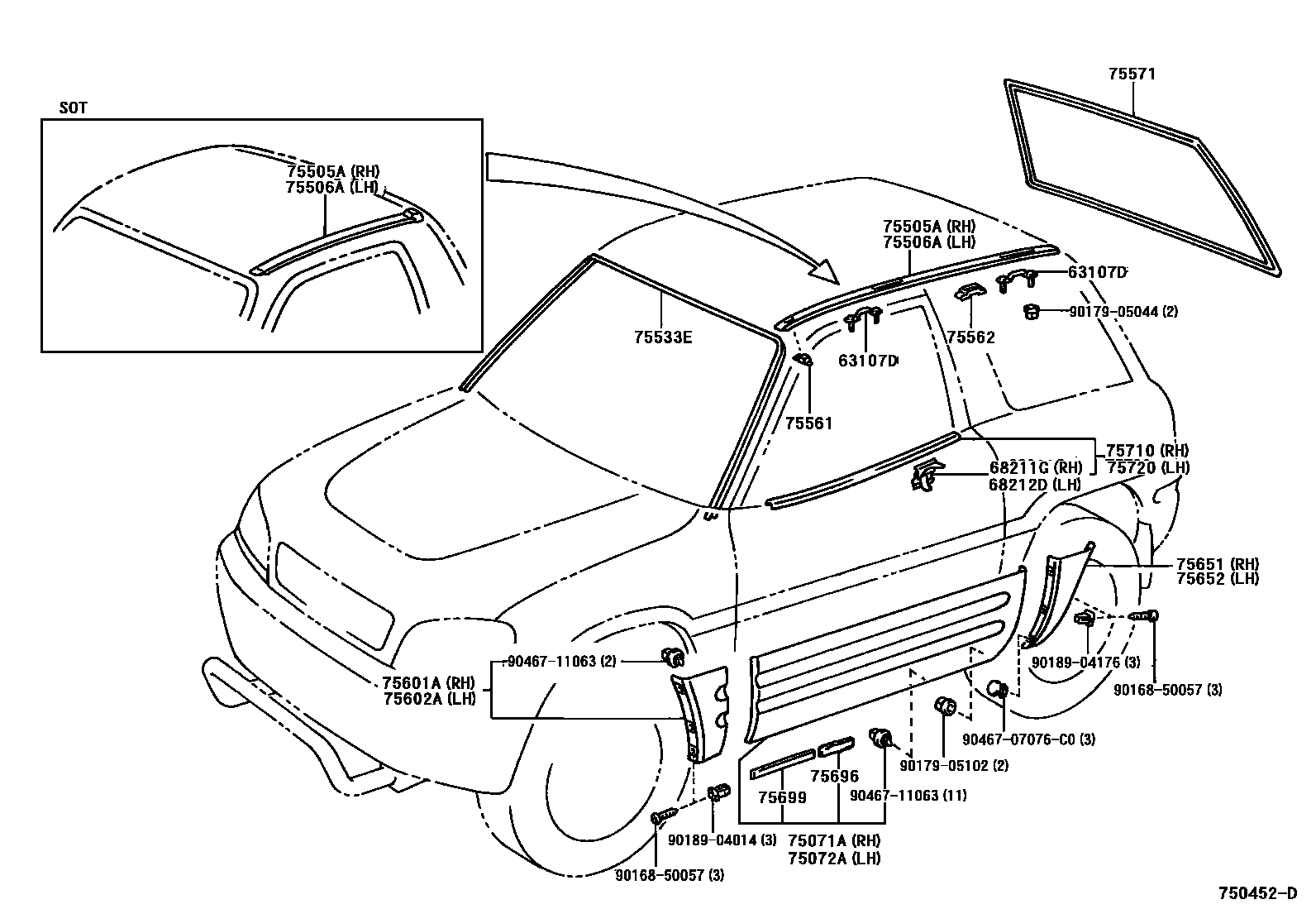 Toyota RAV4 防护条 EPC diagram — 750452D