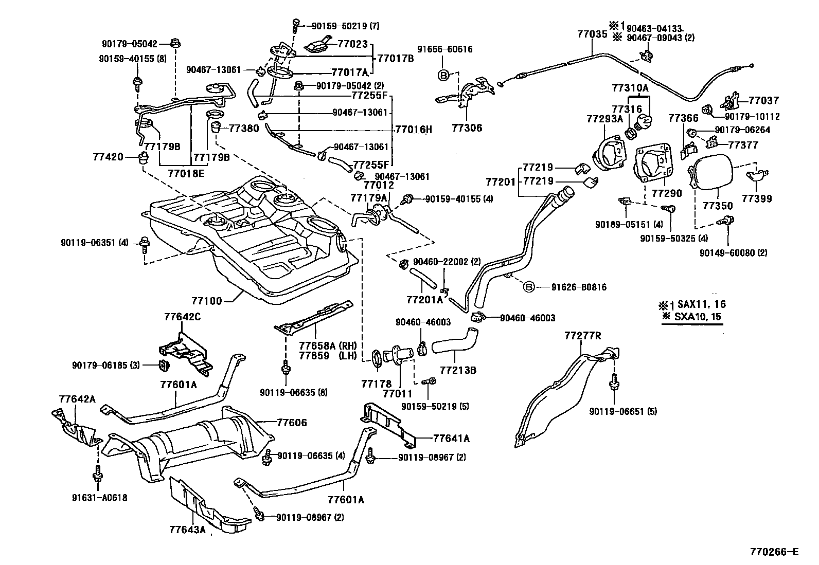 Toyota RAV4 燃油箱和燃油管 EPC diagram — 770266E