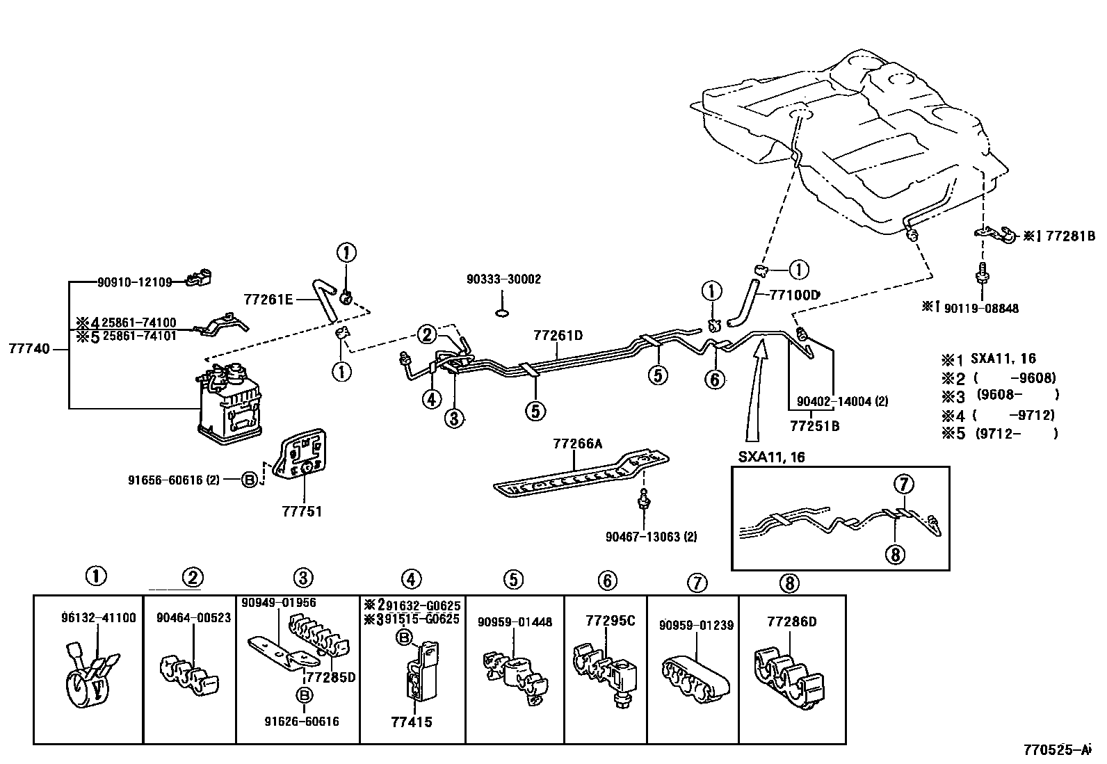 Toyota RAV4 燃油箱和燃油管 EPC diagram — 770525A