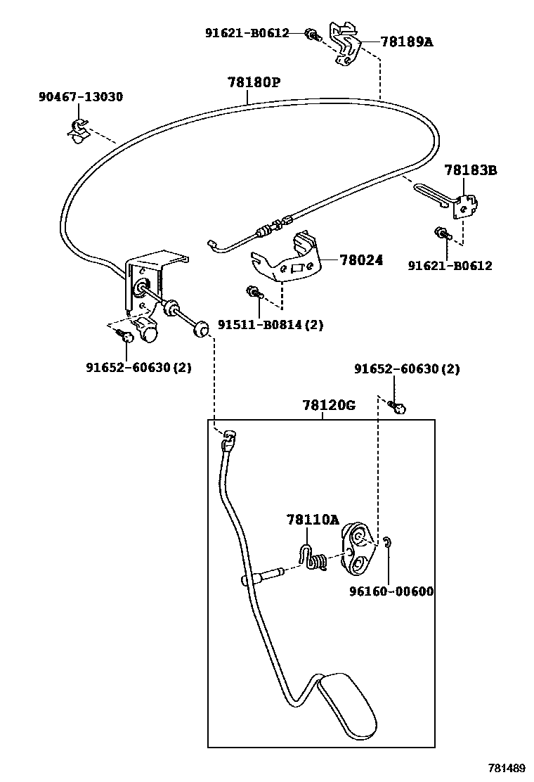 Toyota RAV4 accelerator pedal connecting rod EPC diagram — 781489