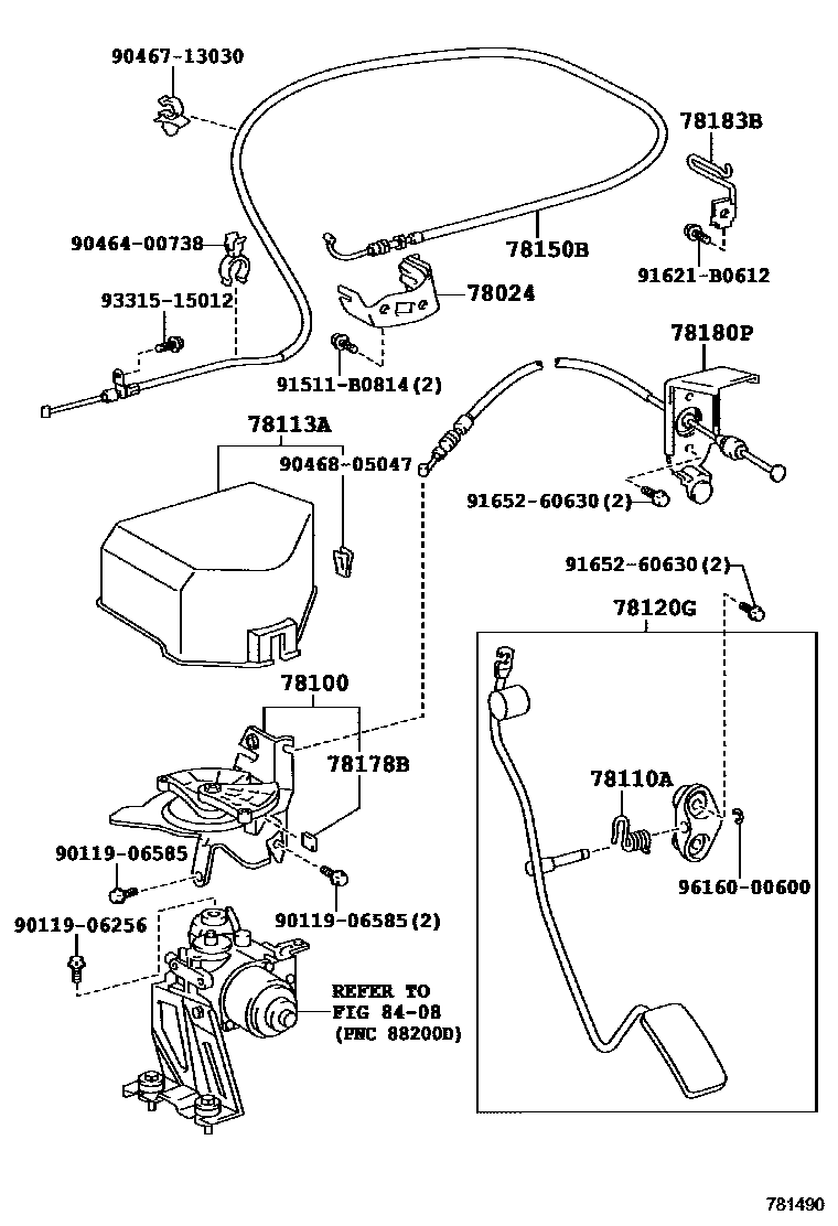 Toyota RAV4 accelerator pedal connecting rod EPC diagram — 781490