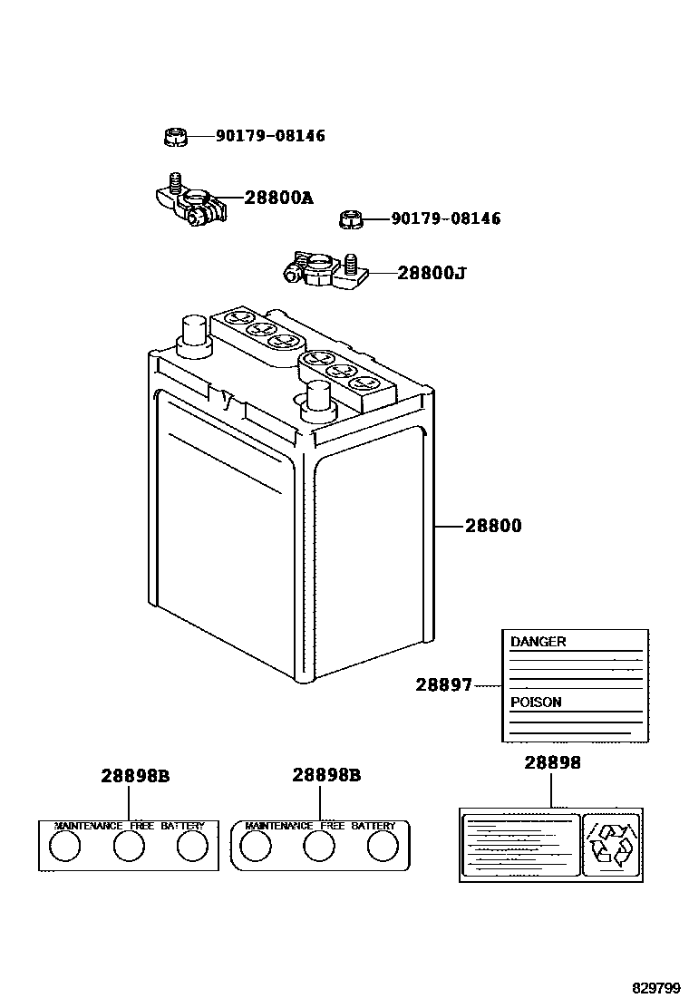 Toyota RAV4 蓄电池和蓄电池电缆 EPC diagram — 829799