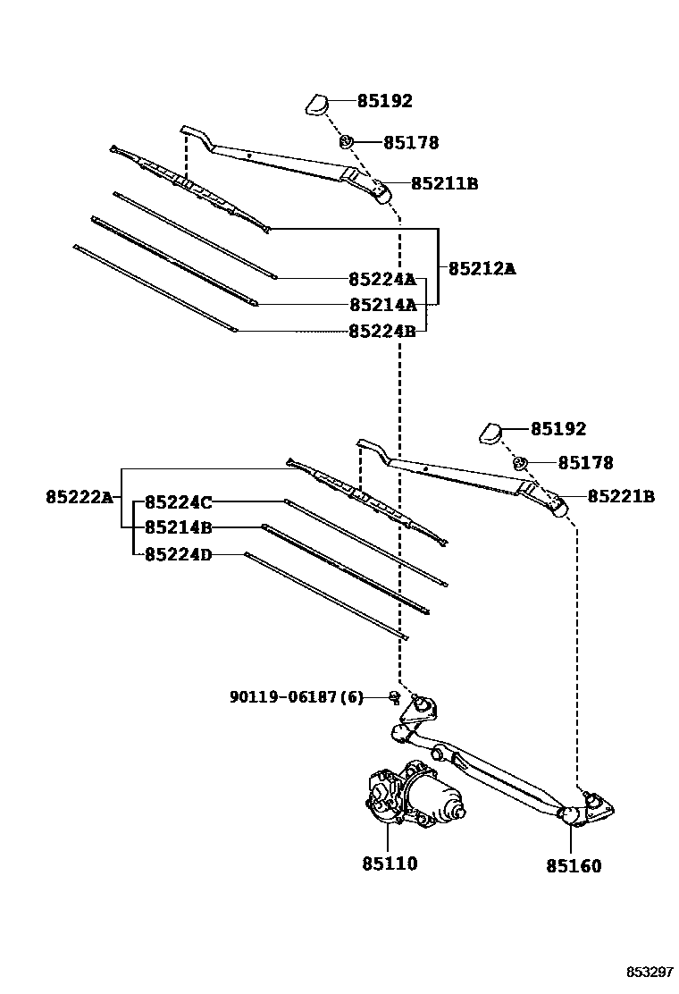 Toyota RAV4 挡风玻璃刮水器 EPC diagram — 853297