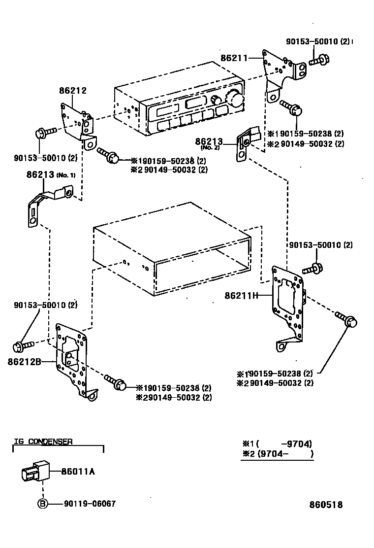 Toyota RAV4 收音机、放大器和冷凝器 EPC diagram — 860518