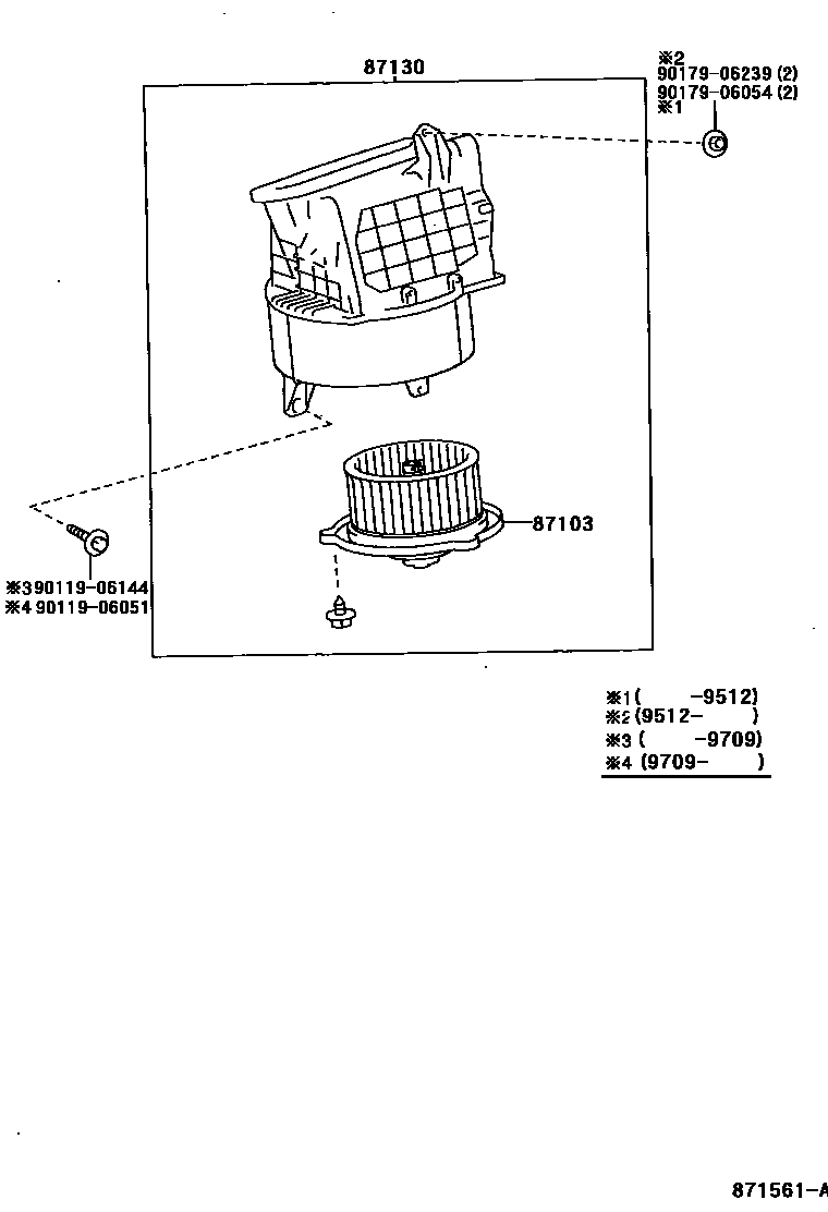 Toyota RAV4 暖风和空调系统 - 加热装置和鼓风机 EPC diagram — 871561A