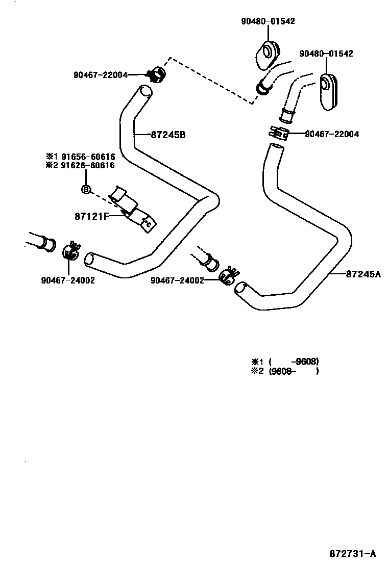 Toyota RAV4 暖风和空调系统 - 水管 EPC diagram — 872731A