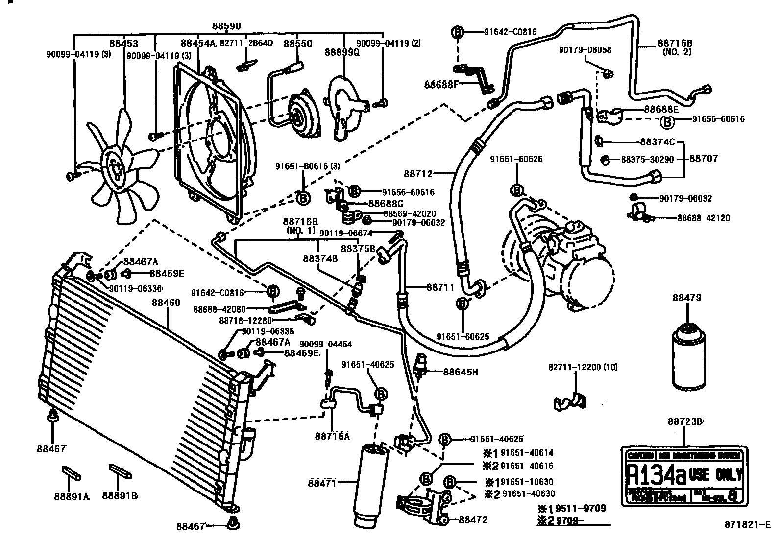 Toyota RAV4 Heating & Air Conditioning - Cooler Piping EPC diagram — 871821E