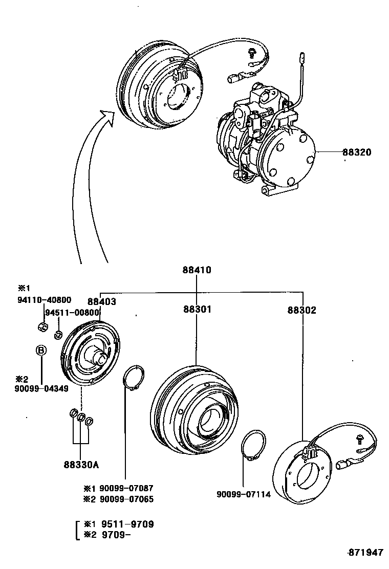 Toyota RAV4 Heating & Air Conditioning - Compressor EPC diagram — 871947