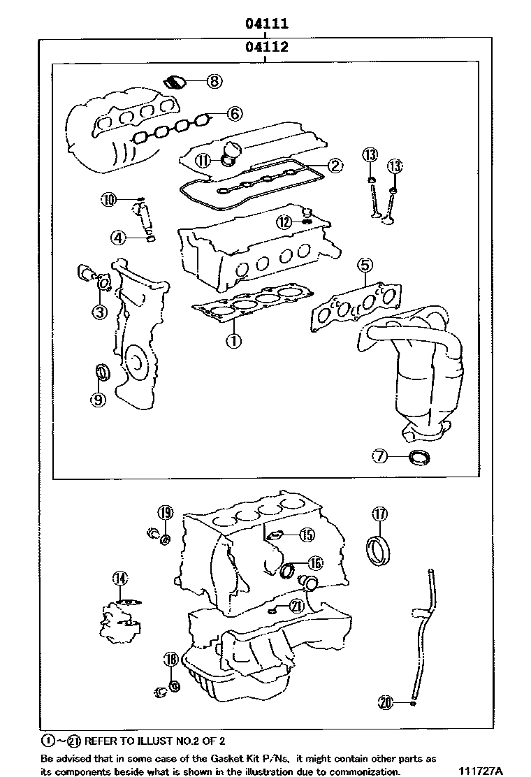 Toyota RAV4 Engine Overhaul Gasket Kit EPC diagram — 111727A