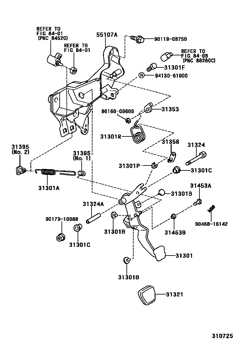 Toyota RAV4 离合器踏板和挠性软管 EPC diagram — 310725