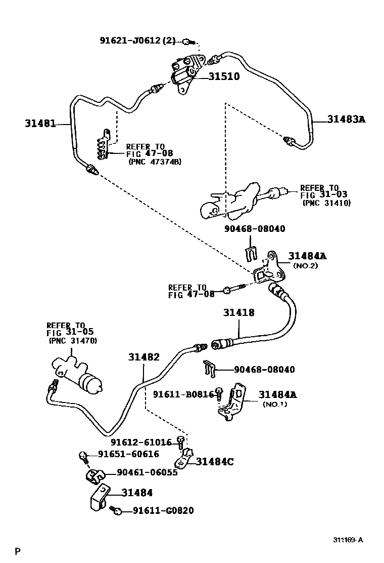 Toyota RAV4 离合器踏板和挠性软管 EPC diagram — 311169A