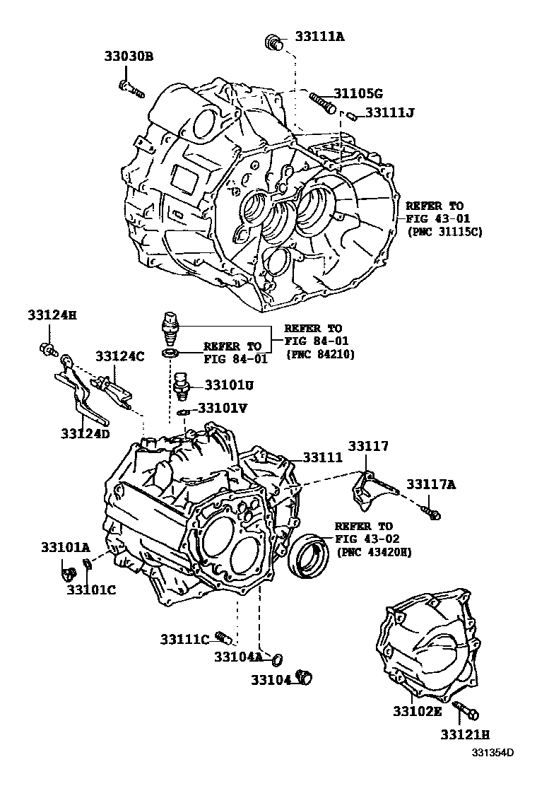 Toyota RAV4 离合器壳和变速器壳(MTM) EPC diagram — 331354D