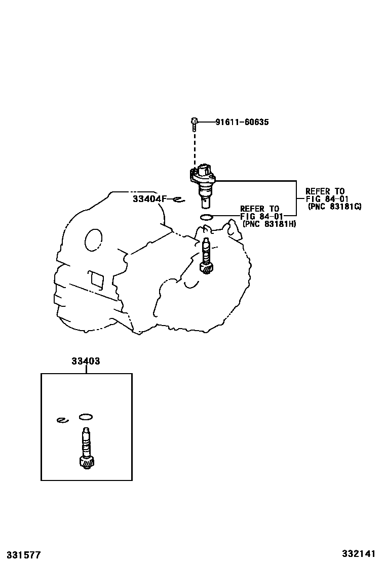 Toyota RAV4 速度表从动齿轮(MTM) EPC diagram — 332141