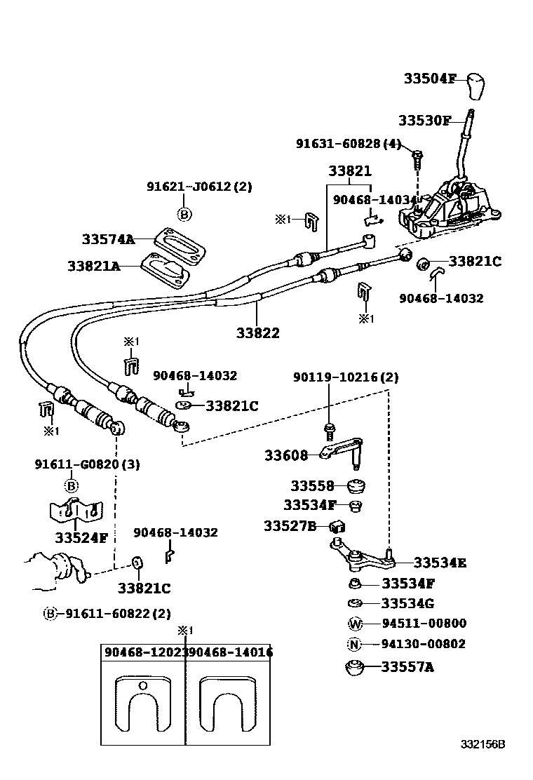 Toyota RAV4 Shift Lever & Retainer EPC diagram — 332156B