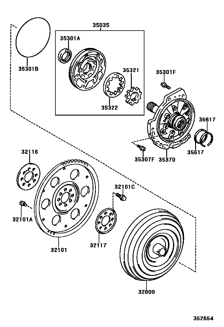Toyota RAV4 变矩器、前油泵和链条(ATM) EPC diagram — 352654