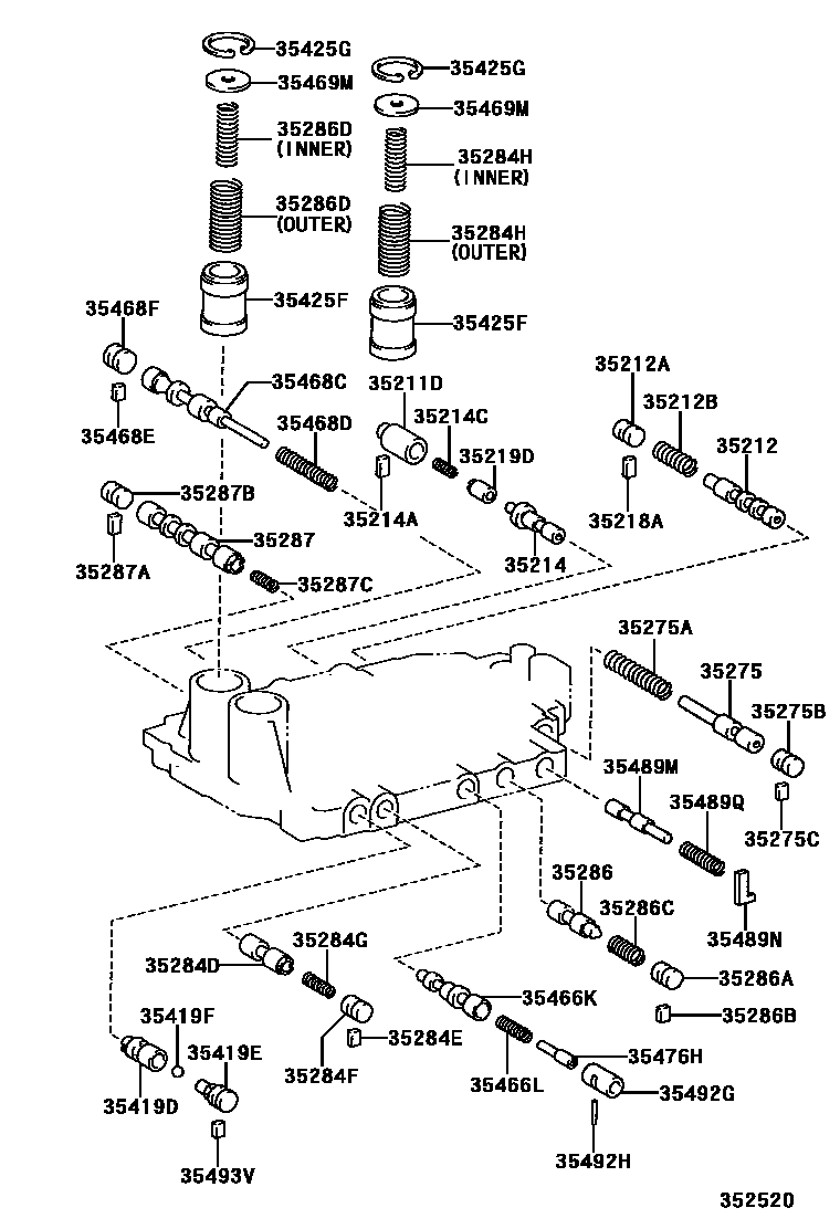 Toyota RAV4 阀体和滤油网(ATM) EPC diagram — 352520