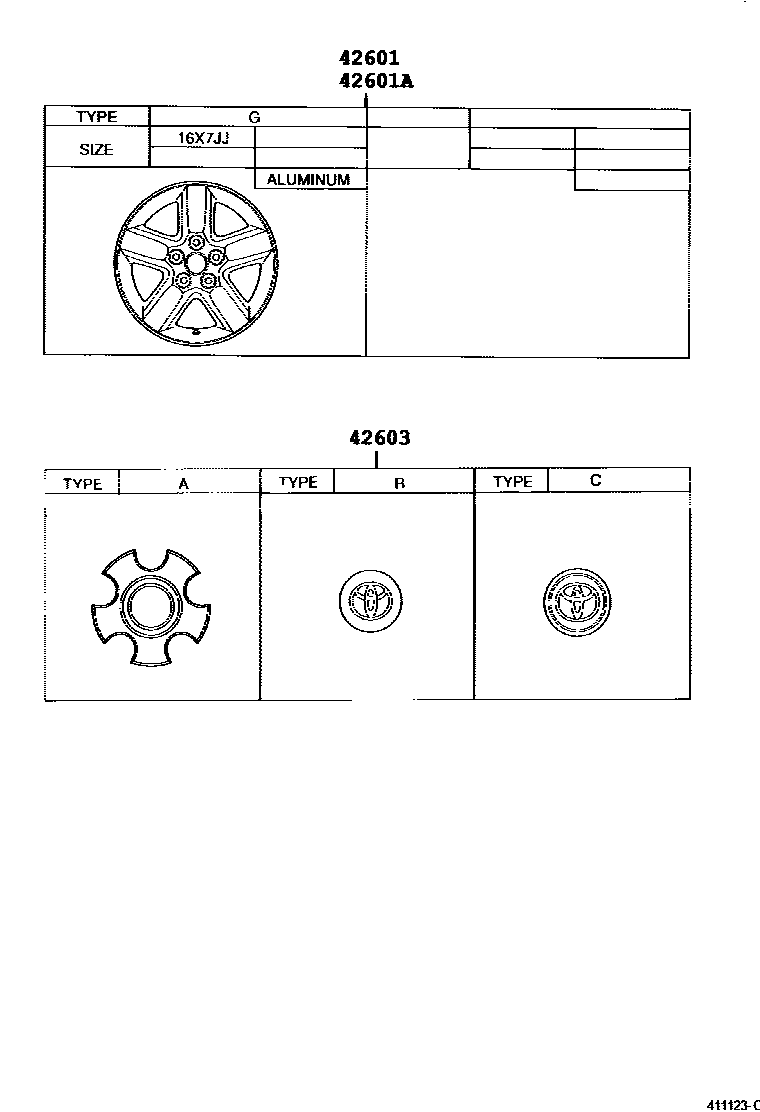 Toyota RAV4 车轮和车轮盖 EPC diagram — 411123C