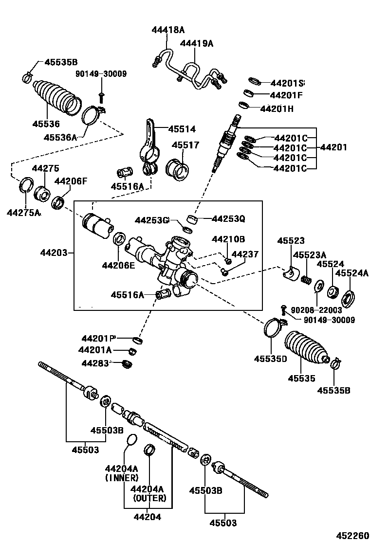 Toyota RAV4 前转向齿轮和连杆 EPC diagram — 452260