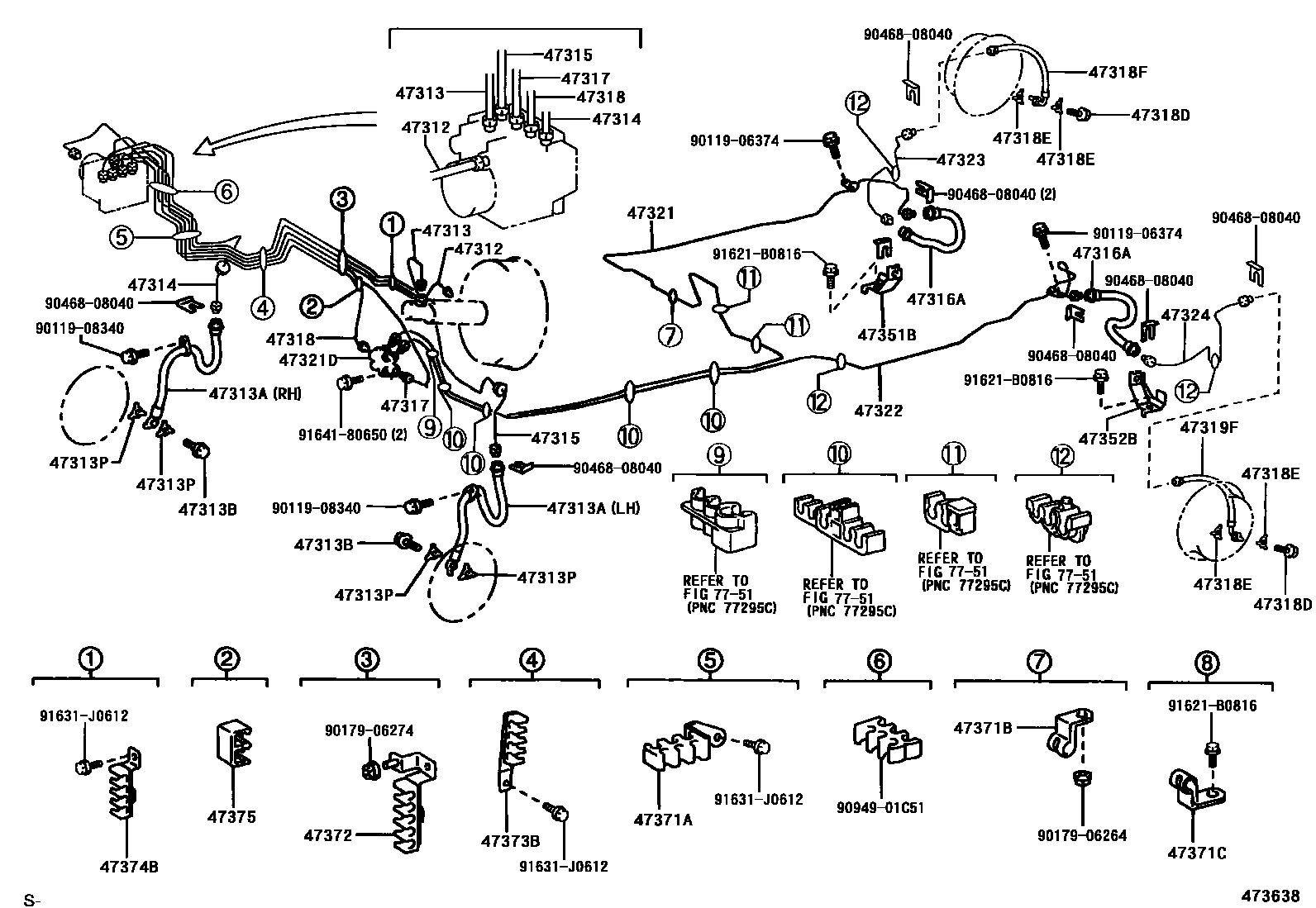Toyota RAV4 制动配管和卡箍 EPC diagram — 473638