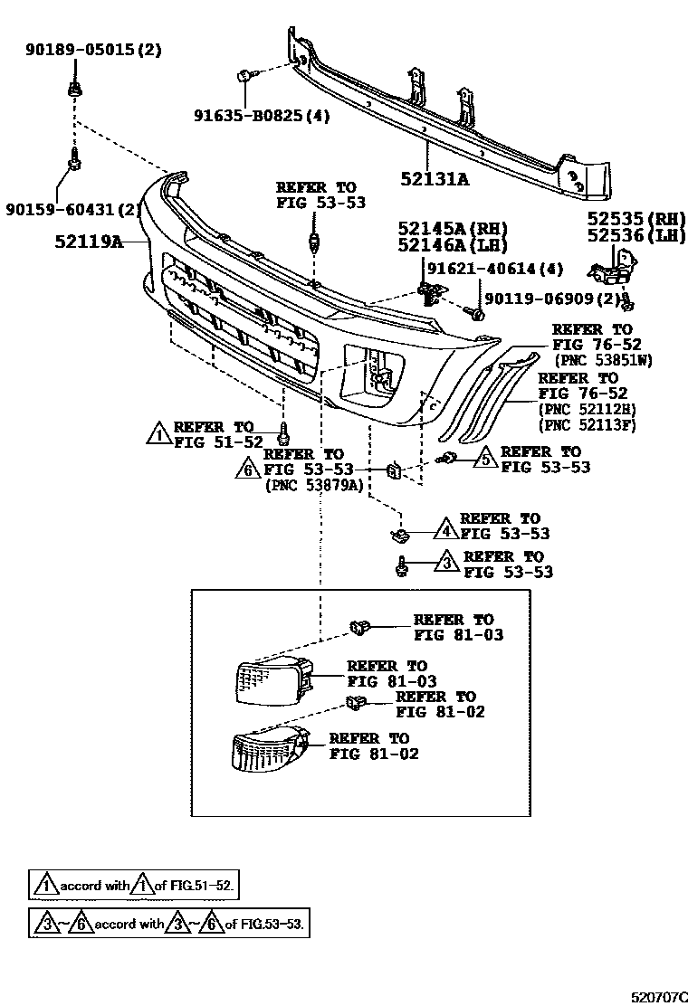 Toyota RAV4 前保险杠及附件 EPC diagram — 520707C