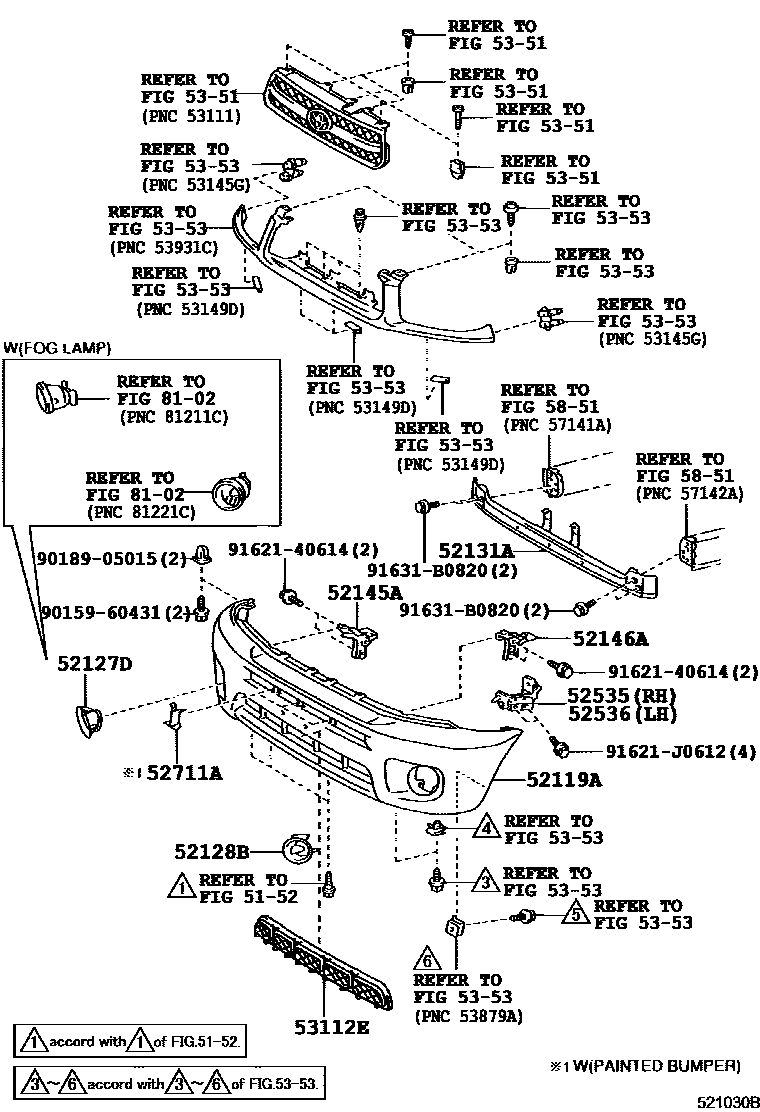 Toyota RAV4 前保险杠及附件 EPC diagram — 521030B