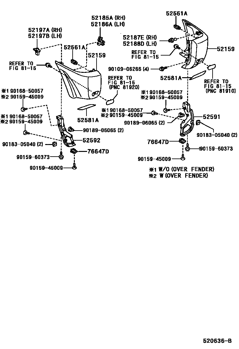 Toyota RAV4 后保险杠及附件 EPC diagram — 520636B