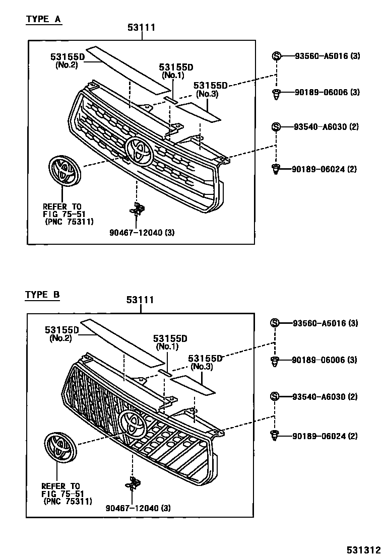 Toyota RAV4 radiator grille EPC diagram — 531312