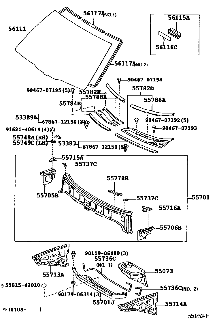 Toyota RAV4 前围板和挡风玻璃 EPC diagram — 550752G
