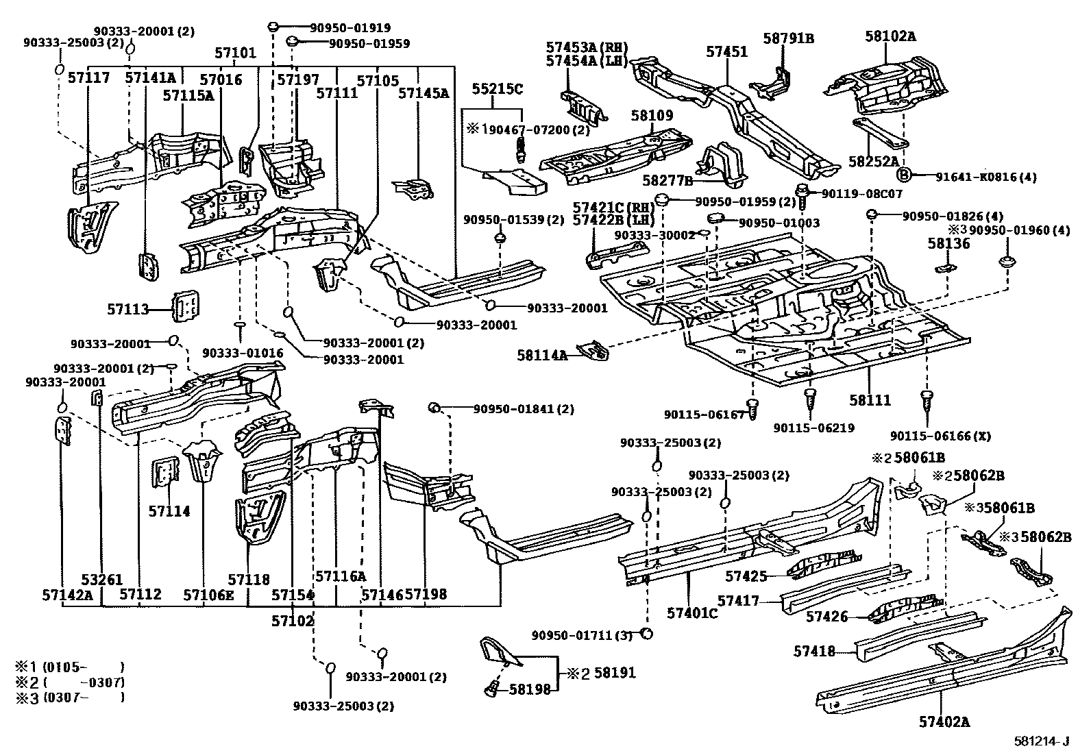 Toyota RAV4 前地板和前地板梁 EPC diagram — 581214J