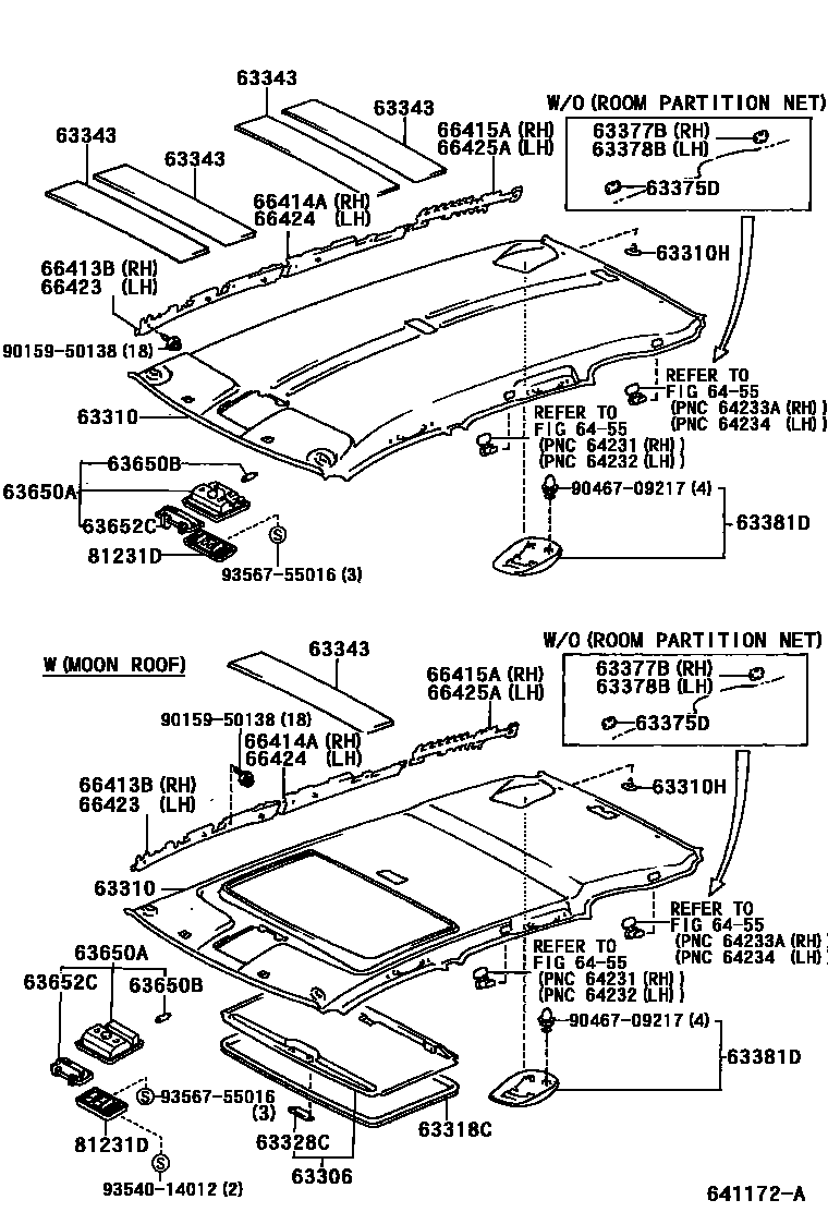Toyota RAV4 车顶内衬和消声垫 EPC diagram — 641172A