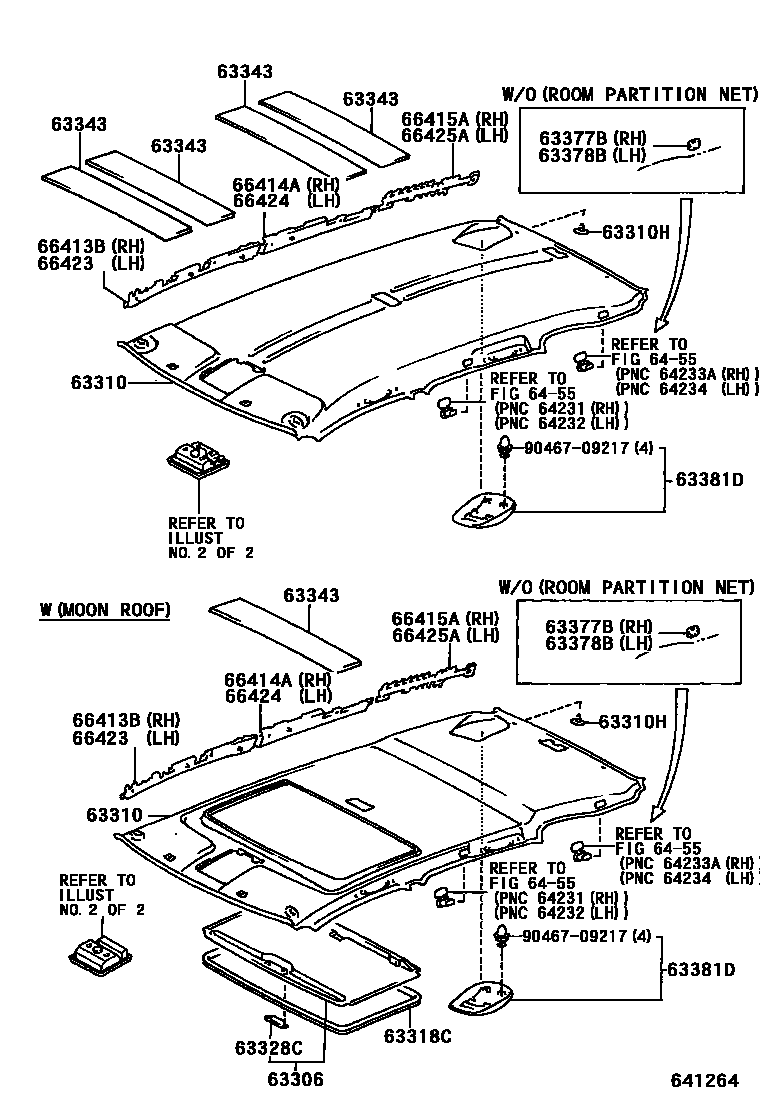 Toyota RAV4 车顶内衬和消声垫 EPC diagram — 641264