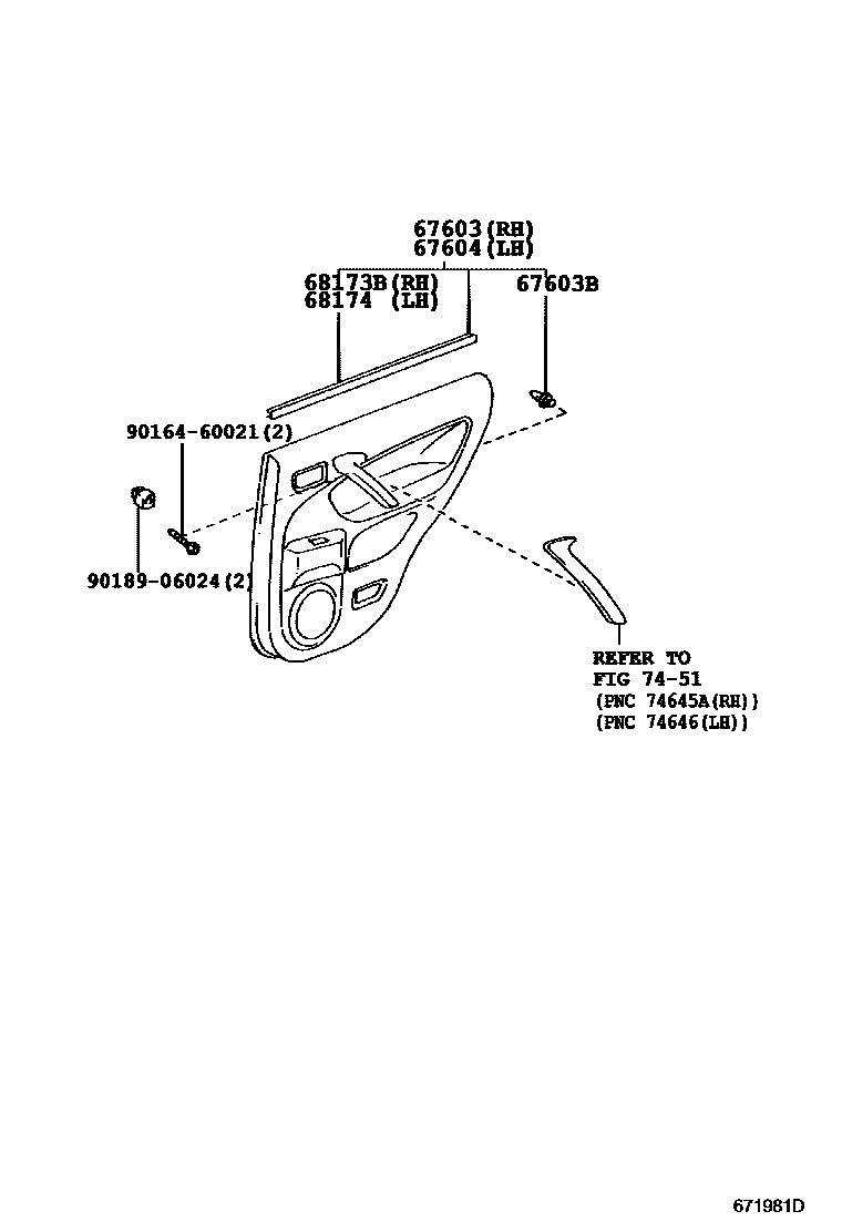Toyota RAV4 后门板和后门玻璃 EPC diagram — 671981D